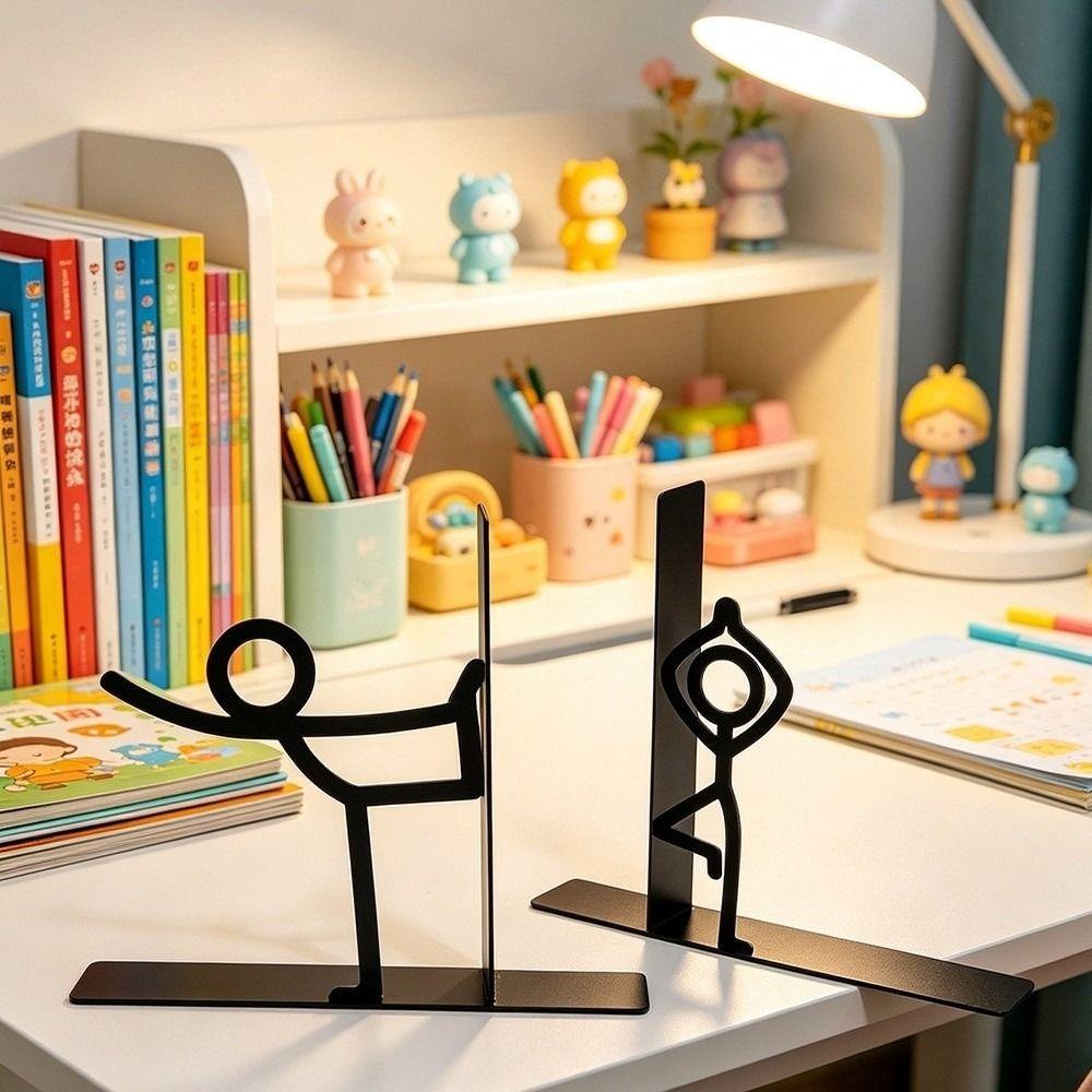 1Pair Stick Figure Metal Bookends Iron Art Desktop Decorative Bookend School Office Supplies