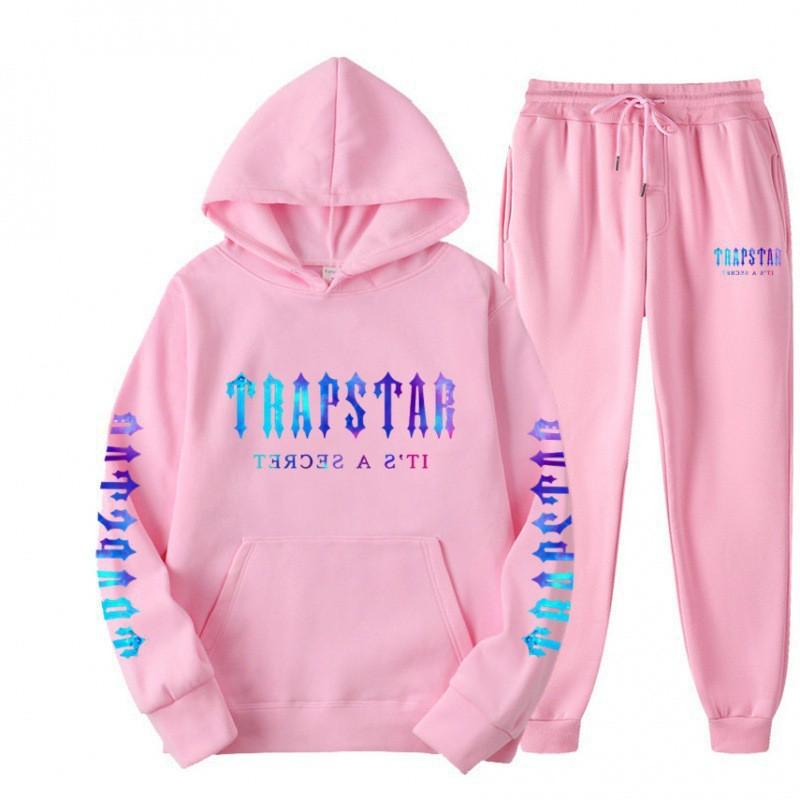 Mens Sporty Hooded Sweatshirt Set Casual Printed Tracksuit Long Sleeve Top Pants Streetwear
