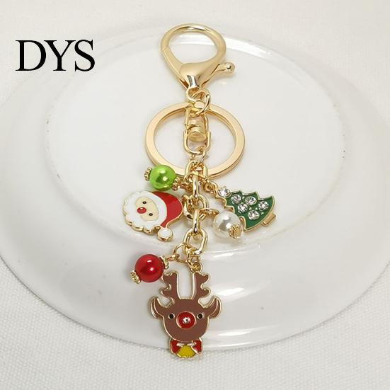 Elk Key Accessory Christmas Santa Oil Dripping Keychain, Enamel Snowman Reindeer Keychain Tree Keyring Pendant, Handbags Backpacks Purse Charm Metal