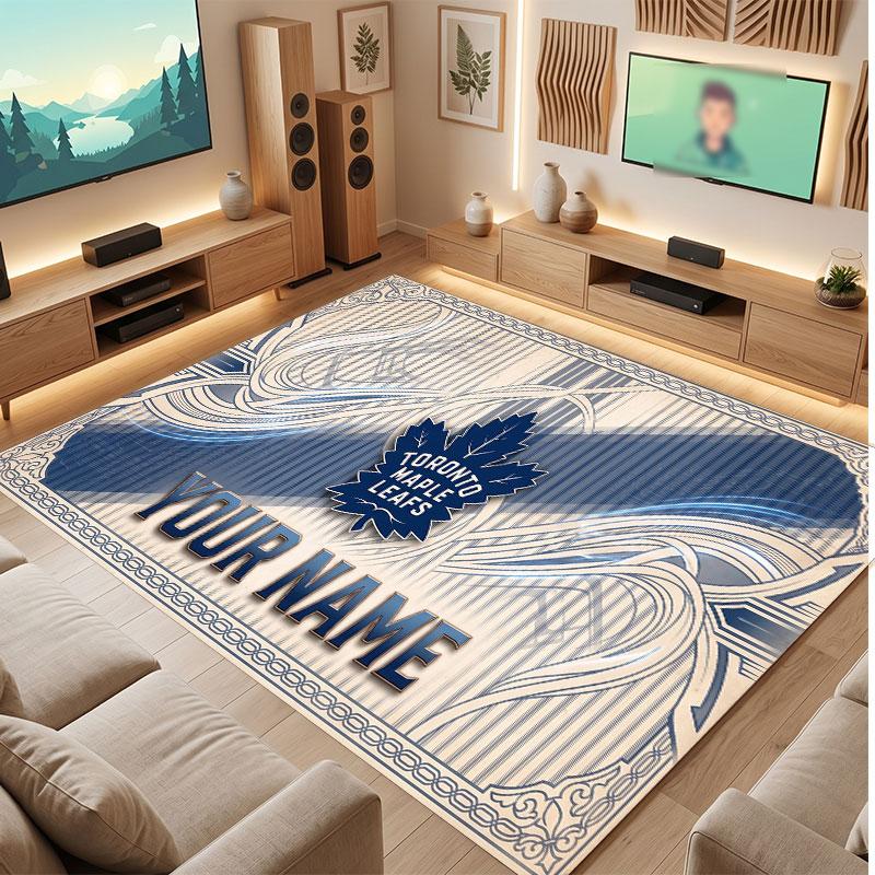 Tappeto in Cristallo Vellutato Personalizzato Toronto Maple Leafs, Tappeto Morbido Antiscivolo con Testo Nome Personalizzato per Soggiorno Camera da Letto