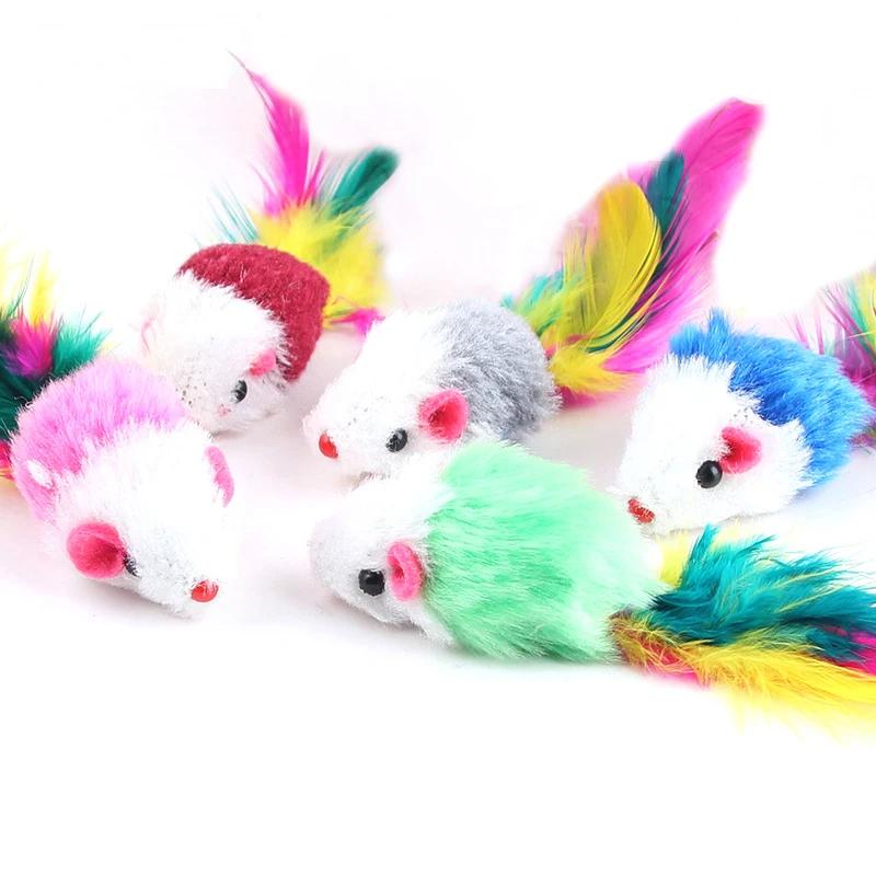 

5pcs/set Rabbit Fur False Mouse Pet Cat Toys Feather Rainbow Ball Toy Cayts Funny Playing Toys for Kitten Cat Accessories