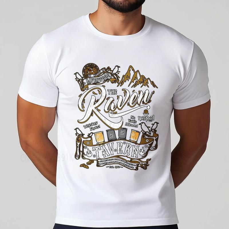 Fashion summer Unisex tshirt The Raven Tavern With Mountains And Drinks Short Sleeve Solid Color O Neck Top tees