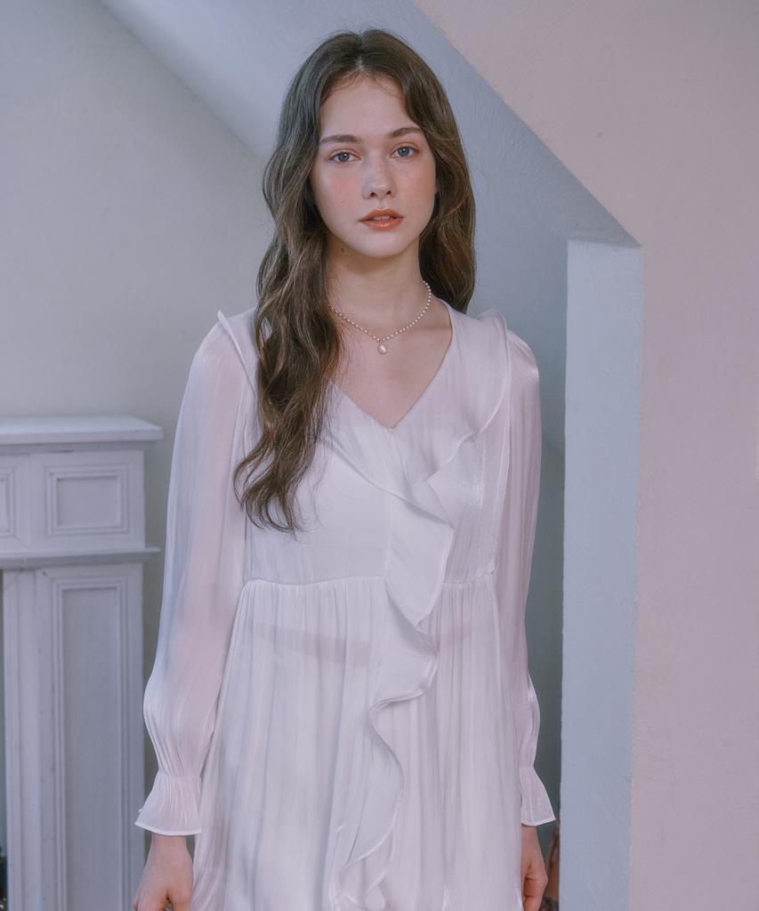 LULUCHOU See-Through Ruffle Blouse - Pearl White
