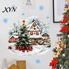 Indoor Outdoor Holiday Trim Christmas Wall Decals, Watercolor Santa Claus Xmas Tree Village House Sticker, Peel Winter Scene Decor And Stick Removable