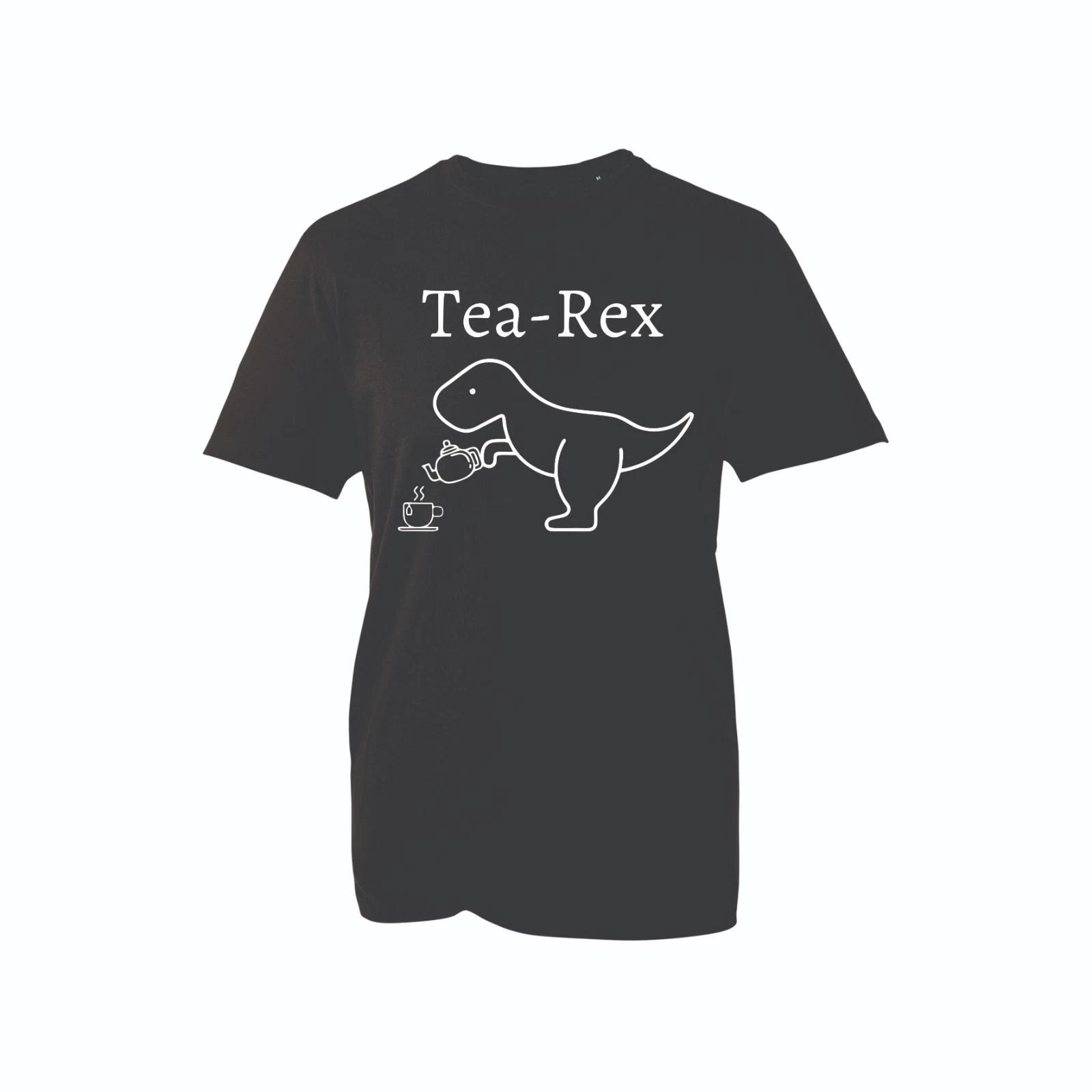 Tea Rex T-shirt Funny Dinosaur Drinking Tea Graphic Pun Tee Novelty Gift Unisex L