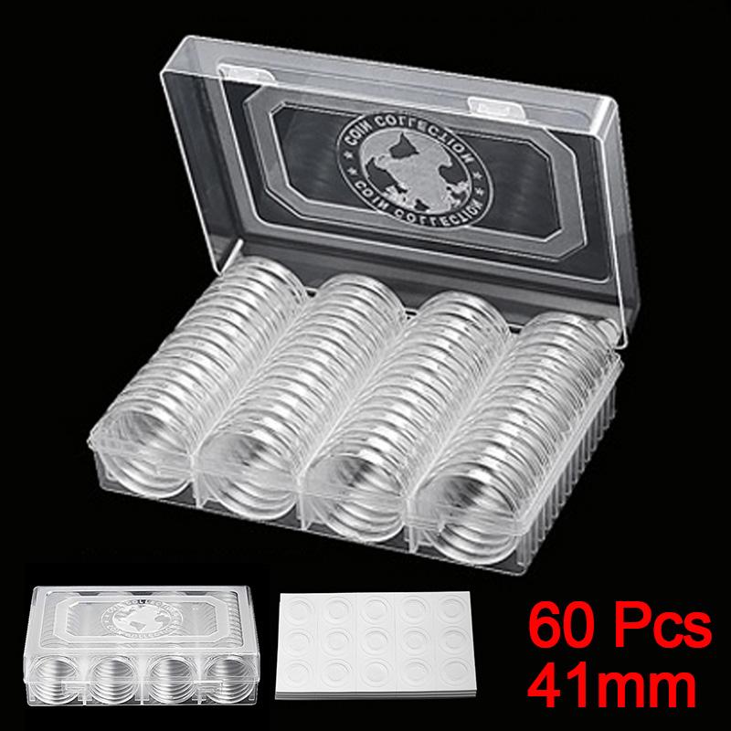 60Pcs/Set Double Buckle Design Round Coin Collection Holder Containers Capsule Professional PS Transparent Coin Storage Box
