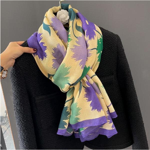 

Хлопковый и льняной шарф, женская универсальная длинная шаль с тонкой марлевой шелковой нитью, женский корейский вариант с мелкими цветами