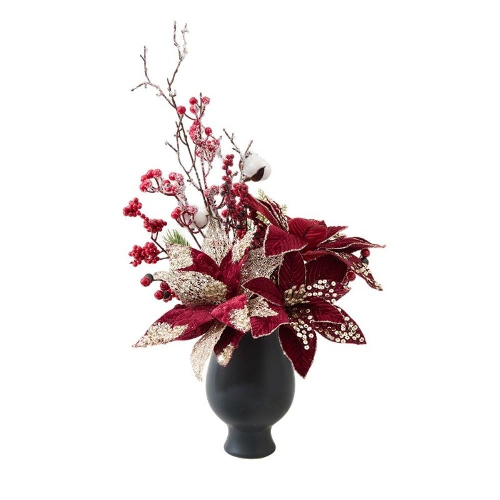 New 30CM Artificial Poinsettia Flower Glitter Sequins Christmas Glitter Flower Sparkling Sequins Flower Christmas Tree Accessory