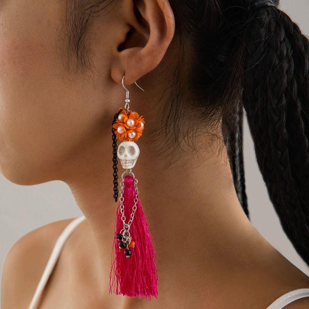 Rice Bead Skull Drop Earring Tassel Ear Jewelry Accessories Fun Pumpkin Earrings  Women