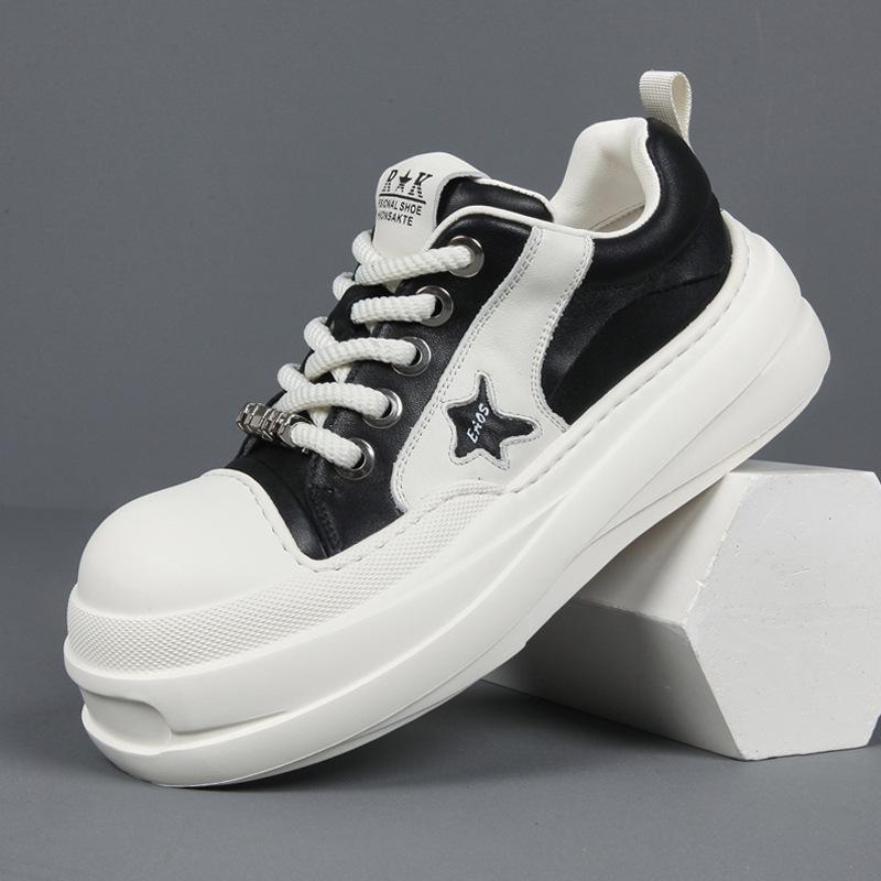 

Мужские белые кроссовки из натуральной кожи - Толстая подошва, Универсальные, Дышащие, Удобные, Верхний слой коровьей кожи, Повседневная осенняя обувь EU 39 белый/чёрный
