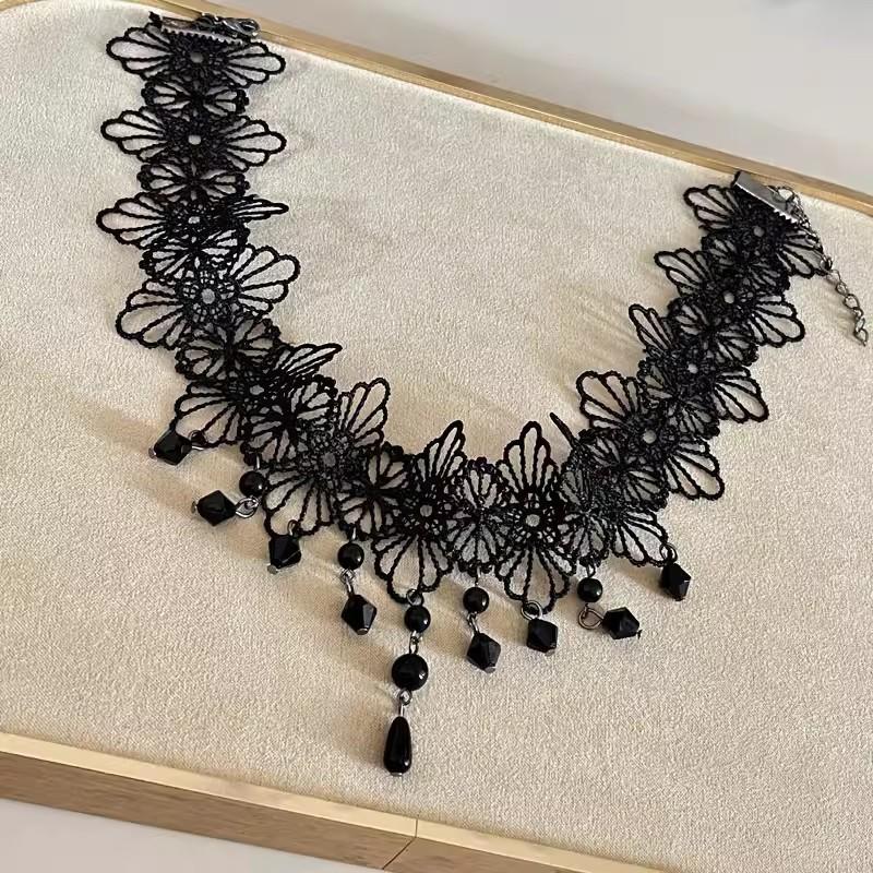 Pure Desire Wind White Lace Flower Tassel Necklace Vintage Court Wind Pearl Neck Strap Sweet Lolita Collarbone Chain