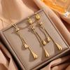 Women's Adjustable Tassel Jewelry Set: Korean Water Drop Titanium Steel Earrings & Non-Fading Clavicle Chain