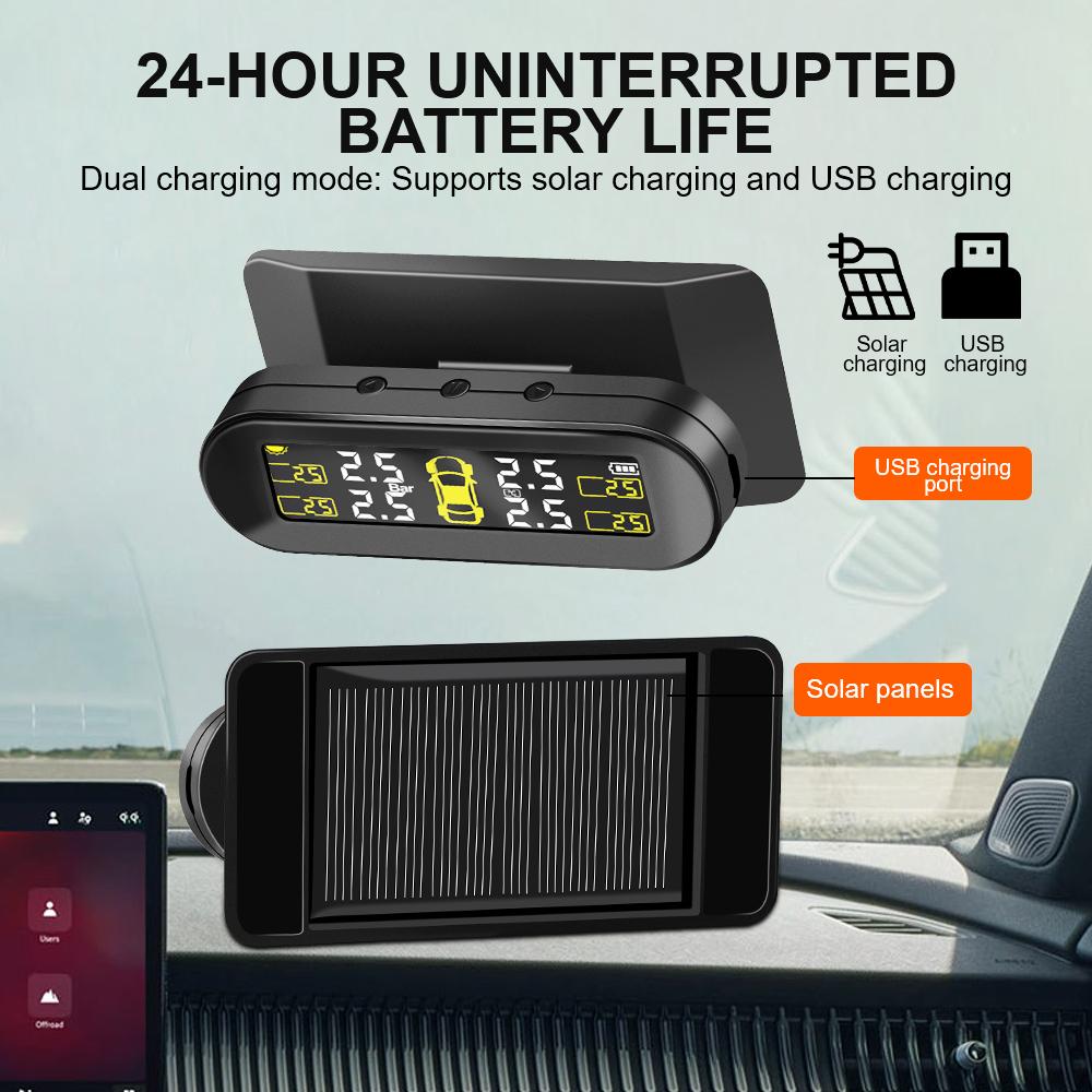 4 TPMS Sensors Car Solar TPMS Tire Pressure Monitoring System Car Tyre Monitor Rotating Holder Automobile Security Alarm T10 Kit