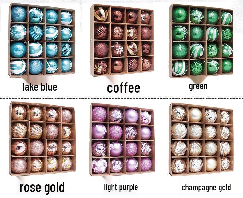 6cm Electroplated Pink Christmas Ball Ornaments - 16 Piece Set with Snowflakes