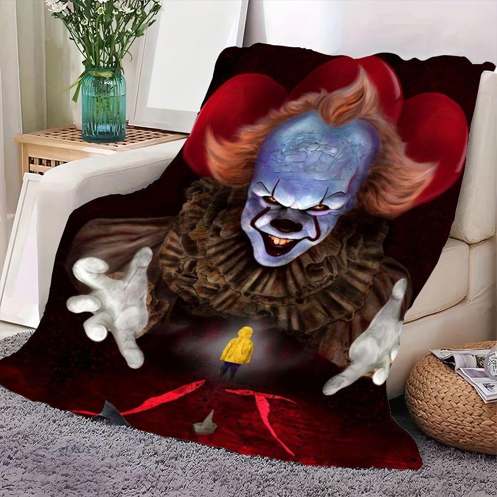 Creepy Clown Horror Blanket - Monstrous Blue Skin and Orange Hair Clown Design, Soft Cozy Throw for Chilling Nights - Perfect Fo