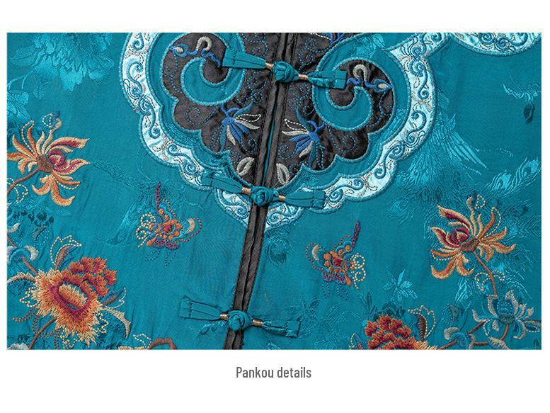 2025 Women's Ethnic Jacquard Satin Embroidered Frog Button Loose Top Coat