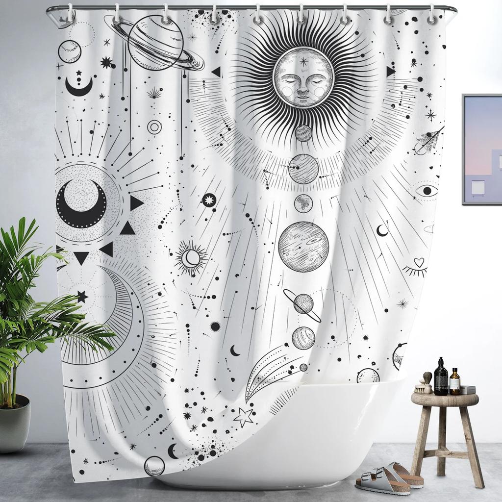 Constellation Fabric Shower Bath Curtain Blush Sun And Moon Phrase Modern Abstract Mysticism Waterproof Bathroom Accessories