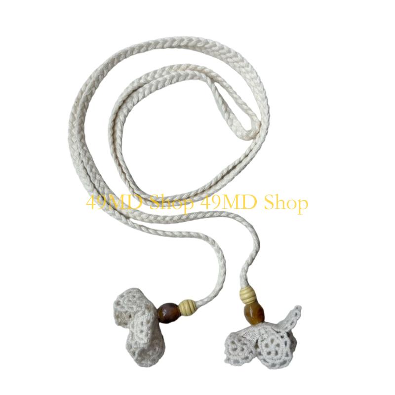 49MD Crochet Cotton Linen Waist Rope Tied Rope Belt Women Daily Wear Accessory