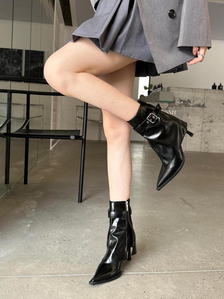 Niche design high-heeled short boots women's shoes 2025 autumn and winter new European and American babes pointed-toed stiletto mid-tube pants tube bo