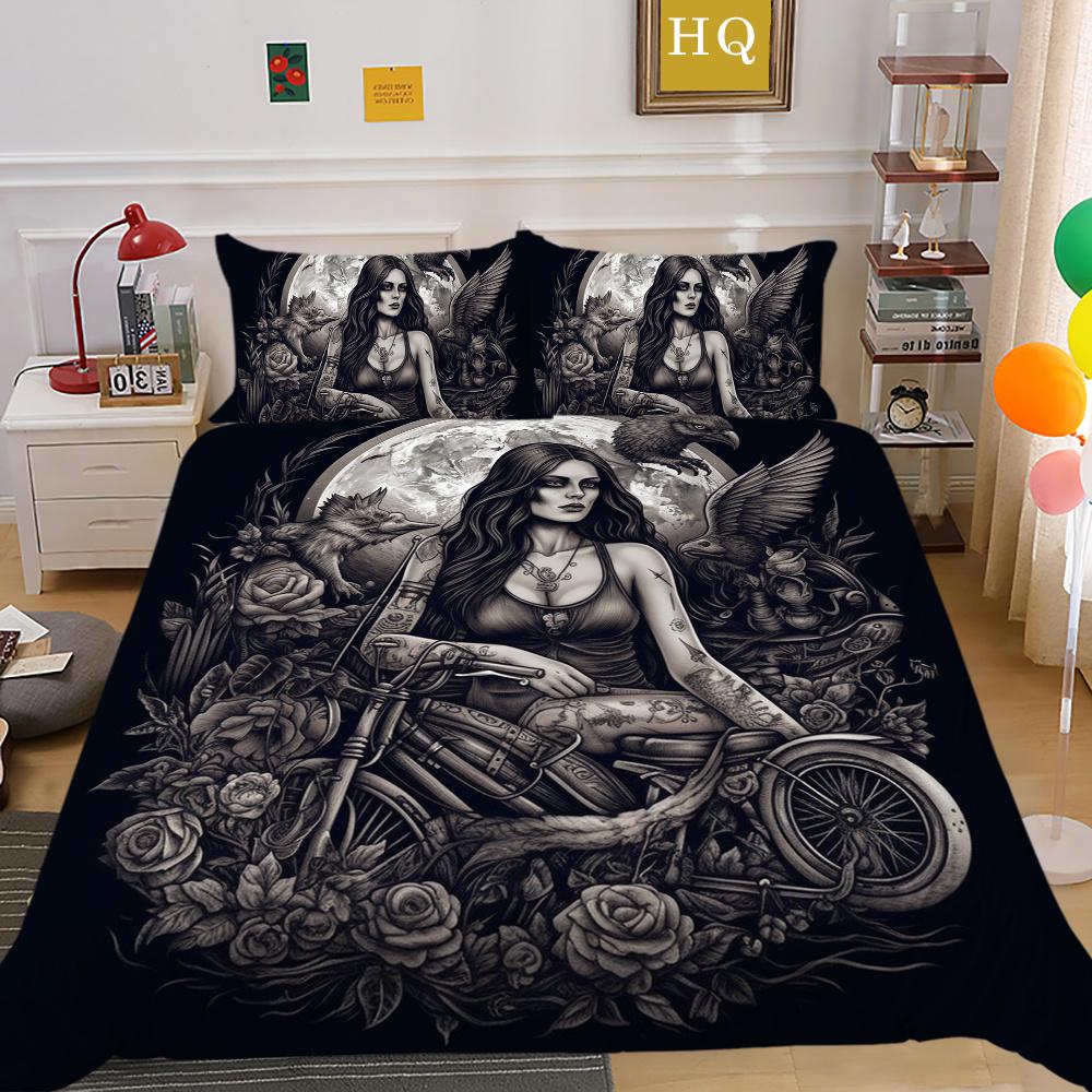 3D Beauty Skull Tisk Přehozy na postel King Size Polyester Povlak Set Design Špičkový bytový textil