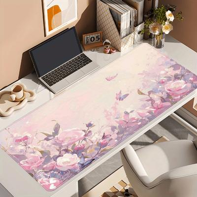 Flower Butterfly Extended Mouse Pad Romantic Floral Design Office Laptop Desk Mats NonSlip Rubber Home Table Mat