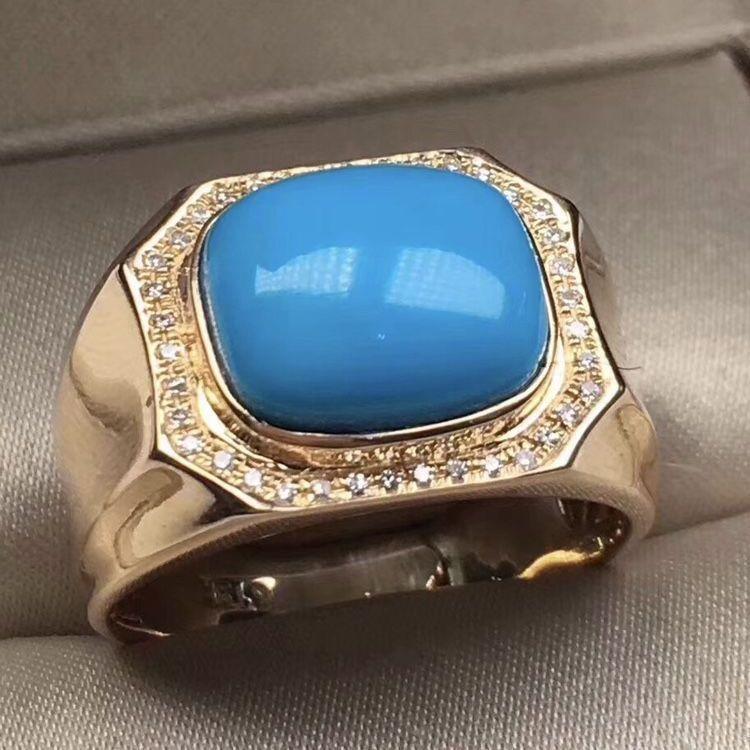 Retro Türkis Serie Ring   Eingelegt Blau-Grün Ringe Für Frauen Einzelreihe Exquisite Einfachheit Hochwertiger Schmuck resizable gray