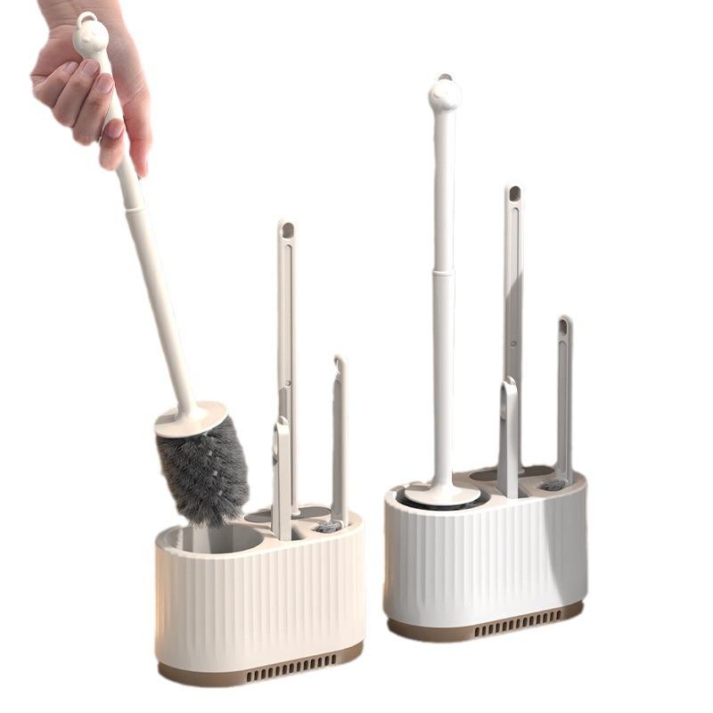 Four-Piece Bathroom Toilet Brush Set with Base - Multi-Functional, No Dead Corners Cleaning.