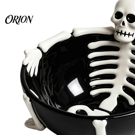 Contenitore Caramelle Creativo Scheletro di Halloween Rilassato Vassoio Stuzzichini, Ciotola in Resina a Rilievo 3D per Vassoio da Portata Decorativo Snack Salse, Gotico