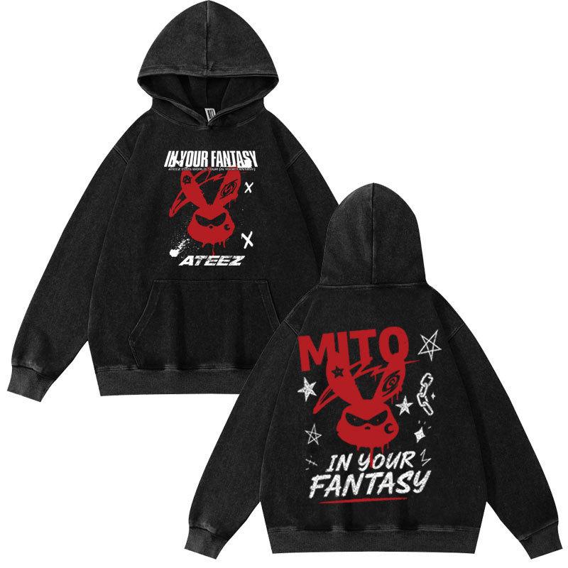 Ateez in Your Fantasy Hongjoong Seonghwa Yunho Yeosang San Mingi Wooyoung Vintage Washed Hoodie Long Sleeve Harajuku Sweatshirt