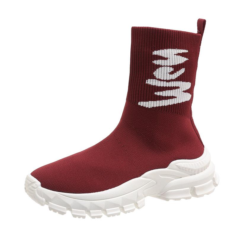 Calcetines zapatos de mujer primavera nuevas botas cortas tejidas con mosca suela gruesa y elástica suela gruesa punto zapatos deportivos y de ocio botas