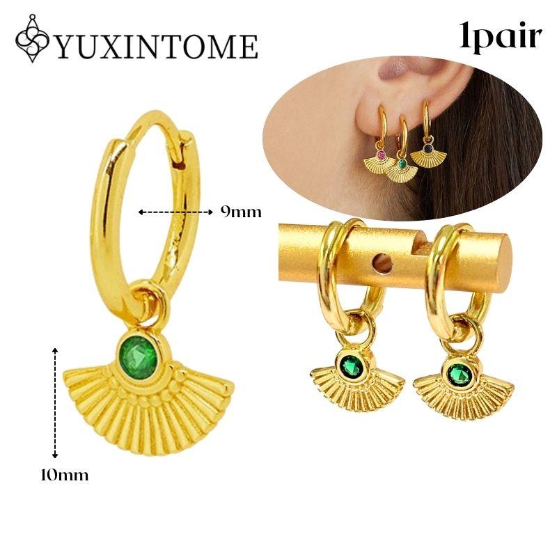 YUXINTOME 925 Silver Ear Needle Zircon Hoop gold Earrings For Women Square Plate Pendant Cutout Heart Earrings Fashion Jewelry