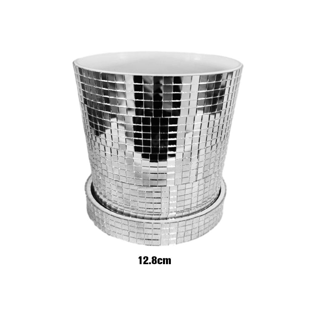 Glass Mirror Shining Ceramic Planter Pot Daily Decoration Disco Ball Planter Pot With Drainage Hole