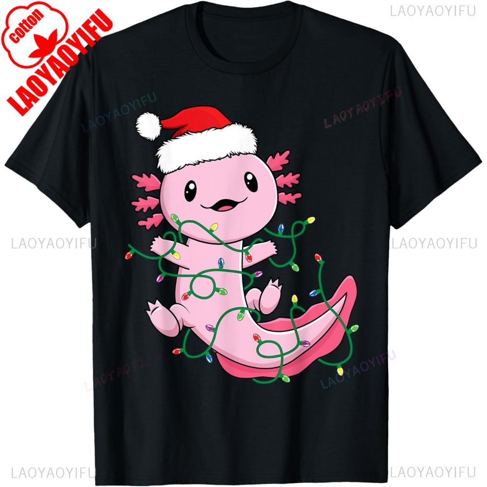 Funny Axolotl Unisex Unisex Christmas Xmas Lights TShirt Trending Street Fashion ONeck Printed TShirt Tops Aesthetic Clothes