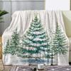 Vintage-Style Christmas Tree Snowflake Print Flannel Throw Blanket, Soft, Cozy, Comfortable, Polyester, with Digital Knitting,