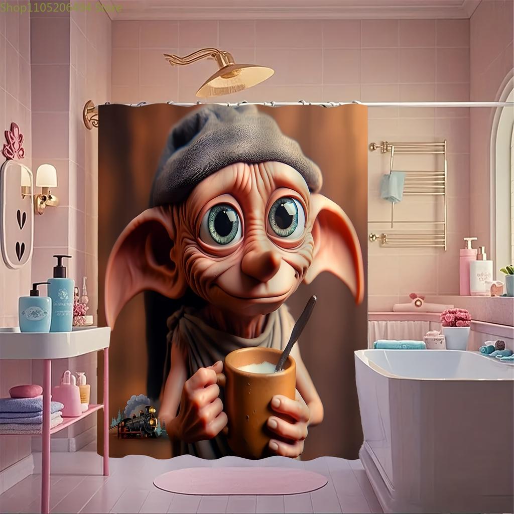 1 Warner Bros. Harry Potter Cartoon Print Shower Curtain, Privacy Bath Curtain, Home Partition Curtain with Hooks, Machine Was