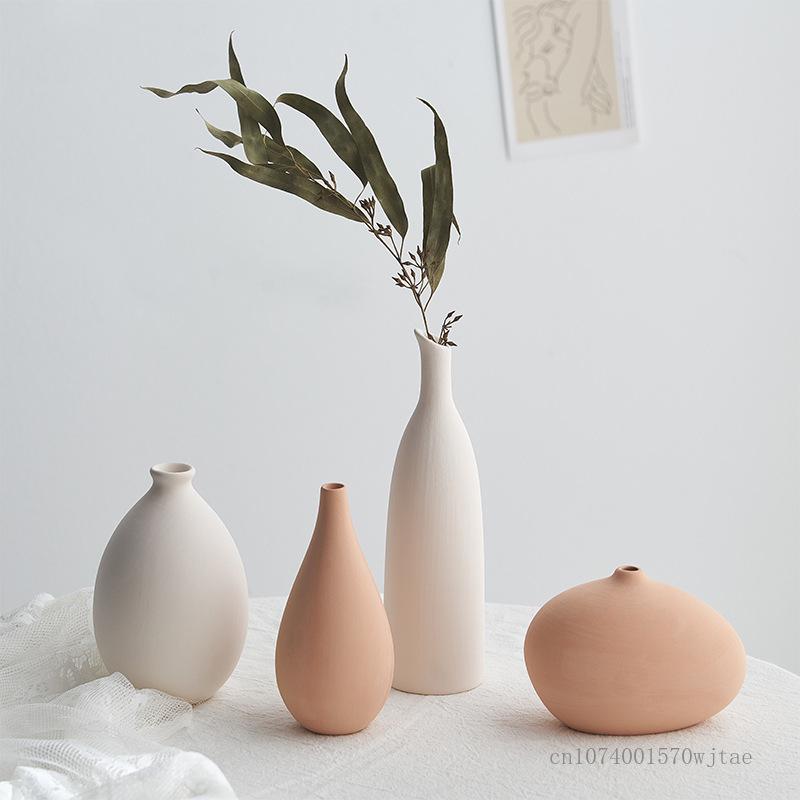 Nordic Ceramic Small Vase, Flower Decor Accessories, Home Dining Table, Bedroom, Living Room, Narrow Mouth, Floral Ornament, 1Pc