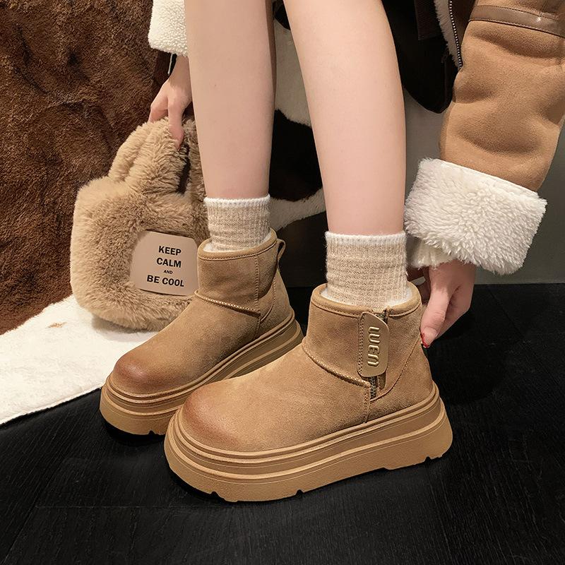 Snow boots cotton shoes 2025 winter new velvet thickened northeast thick-soled non-slip zipper women's boots flat-soled short boots