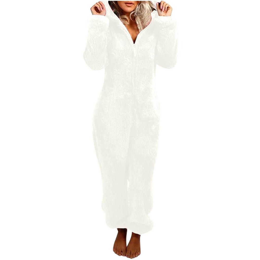 2024 Trendy European/American Fleece-Lined Hooded Jumpsuit Pajamas for Women - 22 Colors Available