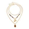 Salircon 3 Pcs/set Vintage Sunflower Brown Stone Beads Pendant Necklace for Women New Trendy Charms Sweater Chain Jewelry Gifts