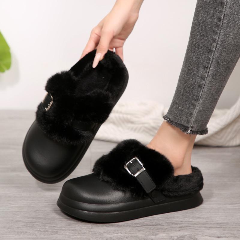 Fashion Cotton Mow Winter New Round Head Deep Mouth Metal Buckle Waterproof Platform Plush Half Mow