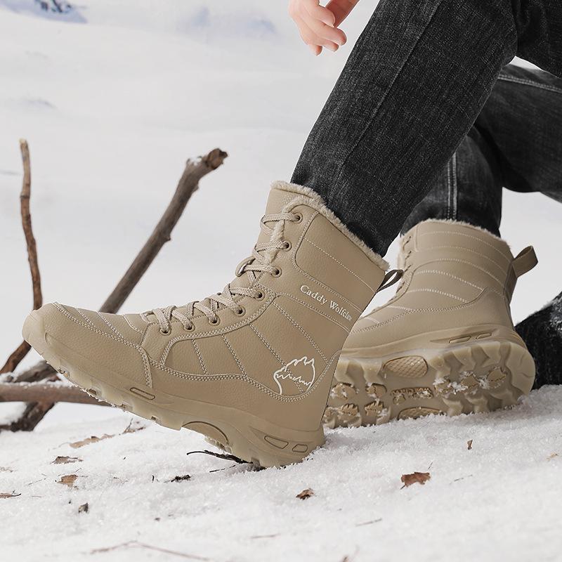 Winter New High-top Velvet Thickened Warm Snow Boots Leather Waterproof, Non-slip and Wear-resistant Mountaineering Shoes