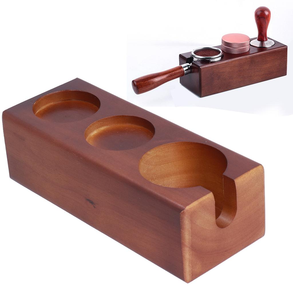3‑Slots Wood Coffee Tamper Holder Portafilter Storage Stand Tamping Station Coffee Color