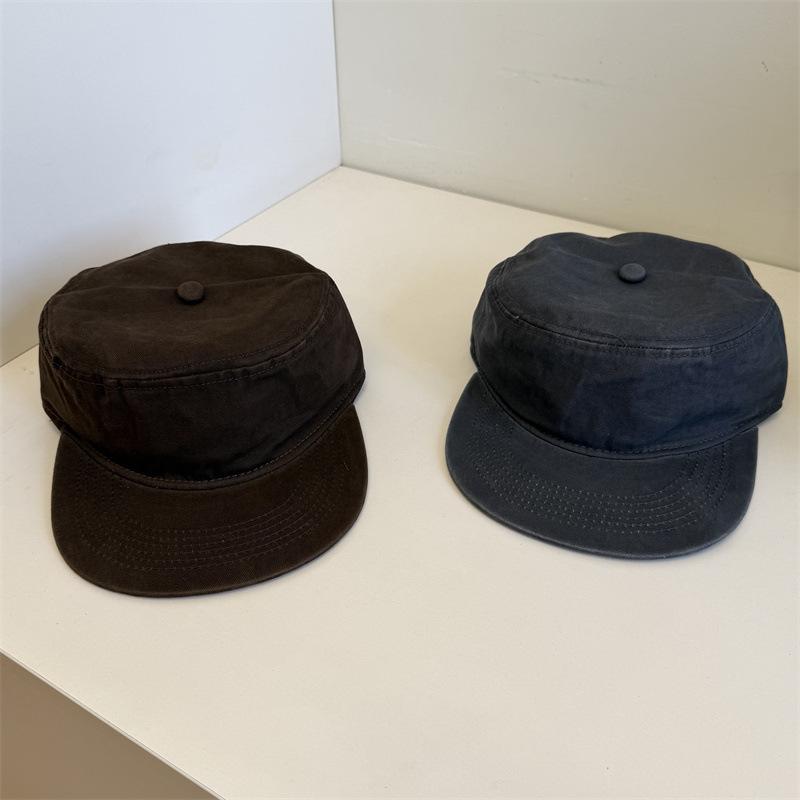 Solid color simple new old money wind flat top hat duck bill hat retro wide brim letter flat brim baseball cap cap