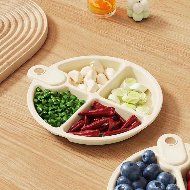A Round Four-compartment Storage Plate for Scallions Ginger and GarlicA Kitchen Vinegar Dish and A Dish Preparation Plate