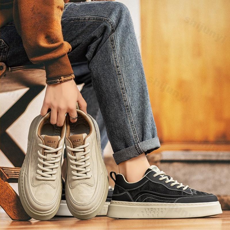 Men's Platform Casual Shoes Spring Autumn Cross Tied Height Increase Non Slip Sneakers Comfortable Fashion Vintage Outdoor Flats