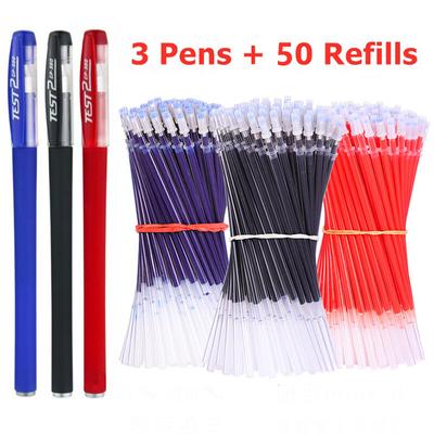 3 Gel Pens + 50 Refills Set 0.38mm Black Blue Red Ink Bulk Pens Thin Tip Journal Writing School Supplies Stationery
