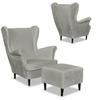 Bella Wing Chair with Footrest Scandinavian Family Meble Light Gray Plush