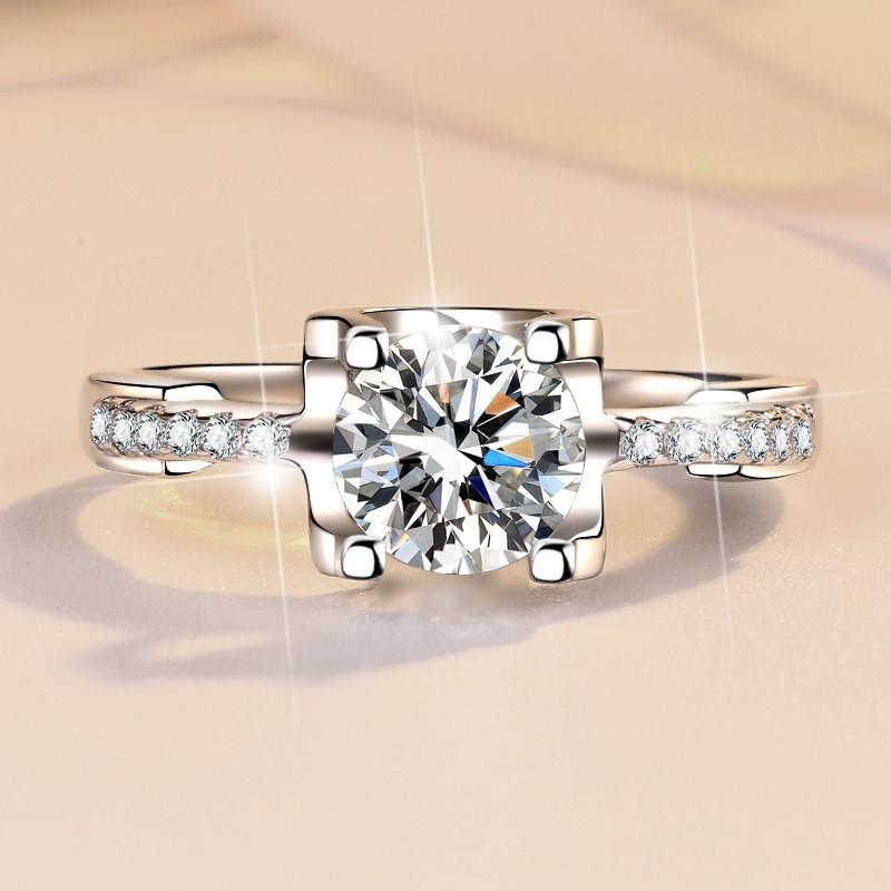 Anel de moissanite 2ct cor D S925, anel de prata esterlina para noivado feminino, anel de diamante, presente de casamento para namorada, joia requintada para presente