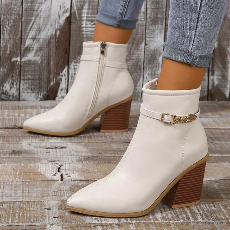 Autumn Early Winter Shoes Women Ankle Boots Pointed Toe Modern Ladies High Heels Boots Black Shoes Square Heel 8cm D215