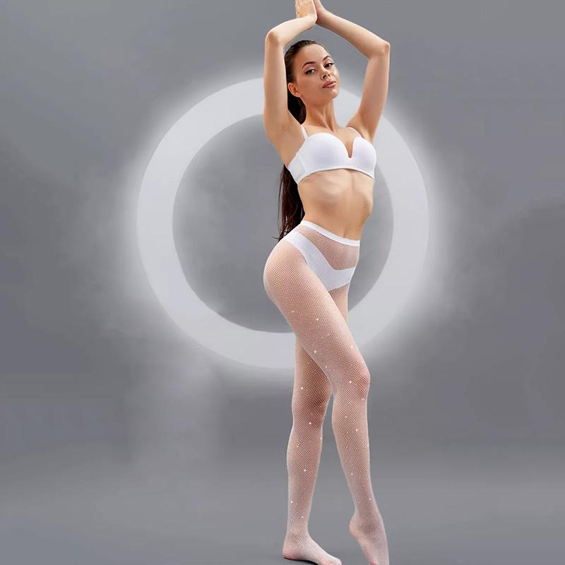 Women Sexy Diamond Tights Rhinestone Fishnet Bling Mesh Tights Shiny Fish Net High Waist Pantyhose Party Club Lady Black Tights